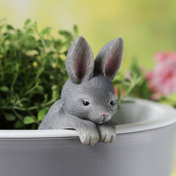 Blumentopfhänger Hase - niedliche Dekofigur als Topfhänger - Tierfigur - Polyresin - H: 11,5cm