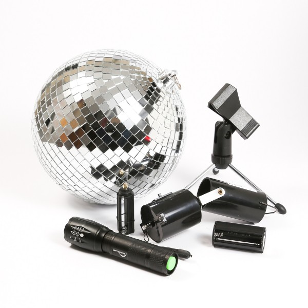 SATISFIRE Discokugel Set - Mobile Party Kit - 20cm Kugel, Motor, Spot, Stativ