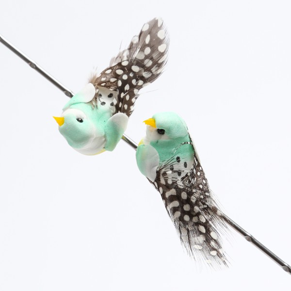 Mini Deko Vögel - mit Federn und Klammer - Schaumstoff - H: 2,5cm - blau - 2 Stück