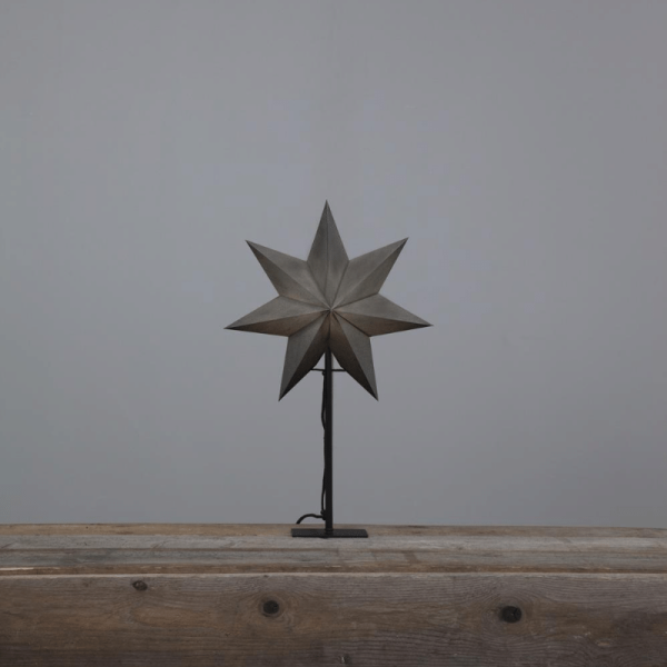 B-Ware Papierstern Ozen - stehend - 7-zackig - D: 34cm, H: 55cm - inkl. E14 Fassung u. Kabel - grau