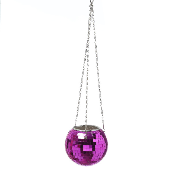 Blumenampel Discokugel - Spiegelkugel als Blumentopf - hängend - D: 15cm - pink