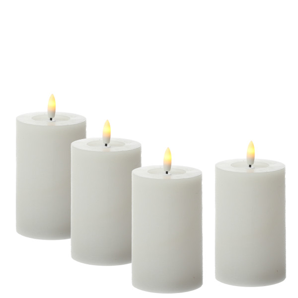 LED Kerzenset LINA - Rustik-Optik - Echtwachs - H: 11cm - D: 7cm - Timer - weiß - 4er Set