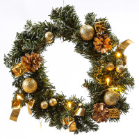 Vorschau: LED Tannenkranz mit Deko - Türkranz - D: 30cm - 10 warmweiße LED - Batterie - für Innen - gold Vorschau: LED Tannenkranz mit Deko - Türkranz - D: 30cm - 10 warmweiße LED - Batterie - für Innen - gold