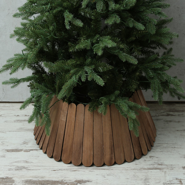 Weihnachtsbaumrock aus Holz - Abdeckung für Baumständer - D: 57cm - faltbar - braun