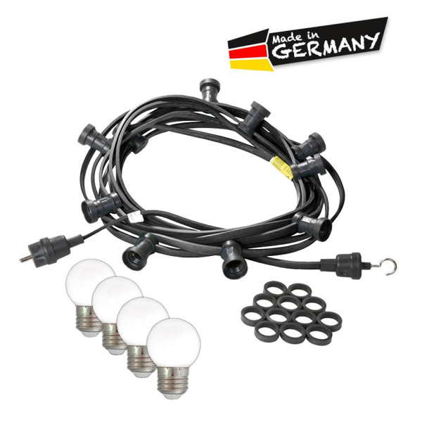 Illu-/Partylichterkette 5m - Außenlichterkette schwarz - Made in Germany - 10 kaltweiße LED Kugellam