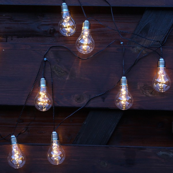 LED Solar Lichterkette GLOW - 10 transparente Glühbirnen mit Drahtlichterkette - 2 Funkt. - L: 4,5m