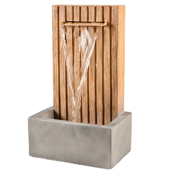 Gartenbrunnen - Standbrunnen mit Holzwandoptik - GRC Beton - H: 54cm - für Außen - grau, naturbraun