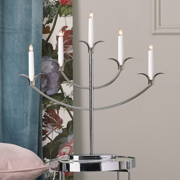 Kerzenleuchter Tilpi - Kerzenständer - 5-armig - warmweiße Glühlampen - E10 - H: 52cm - silber