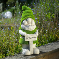Gartenzwerg WELCOME - Gartenfigur - Magnesia - H: 38cm - grau, grün Gartenzwerg WELCOME - Gartenfigur - Magnesia - H: 38cm - grau, grün