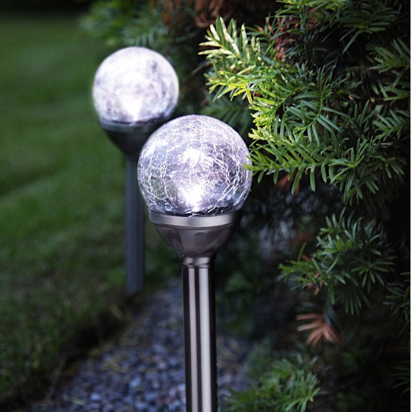 LED Solarkugel/Gartenspieß Bruchglas Optik - H: 26,5cm - Dämmerungssensor - kaltweiß - 2er Set