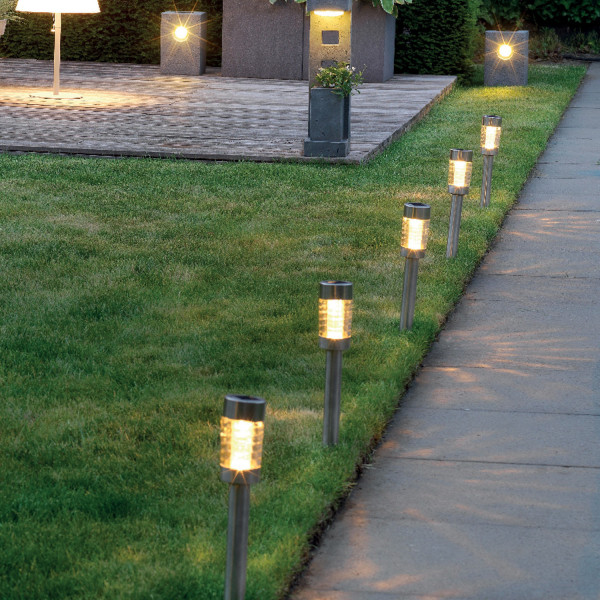 LED Solar Wegleuchten mit Erdspieß - Edelstahl - warmweiße LED - H: 15cm - silber - 10er Set