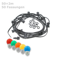 Vorschau: ILLU-Lichterkette BLACKY - 50m - 50xE27 | IP44 | mit bunten LED Kugellampen | SATISFIRE Vorschau: ILLU-Lichterkette BLACKY - 50m - 50xE27 | IP44 | mit bunten LED Kugellampen | SATISFIRE