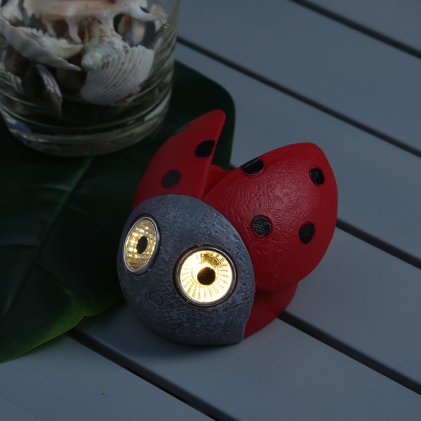 LED Solar Marienkäfer - Gartenfigur - 2 warmweiße LED - H: 7cm - D: 9cm - Lichtsensor - 2 Stück