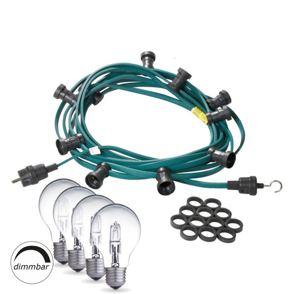Illu-/Partylichterkette 20m - Außenlichterkette grün - Made in Germany - 20x dimmbare Halogenlampen