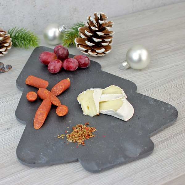 Servierplatte aus Schiefer "Weihnachtsbaum" - Natürliche Dekoplatte 31cm