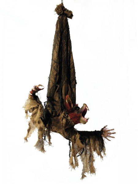 Animierte Fledermaus Figur, 95cm - Bewegte Arme und Kopf, blinkende Augen - Halloween-Dekoration