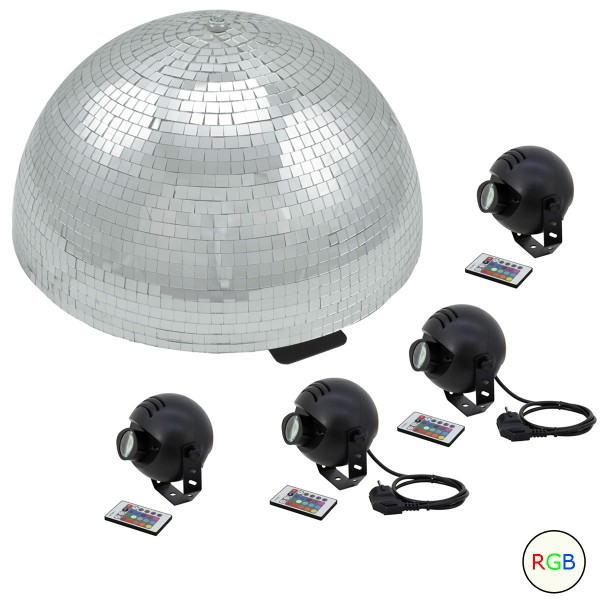 Spiegelkugel Komplettset - Discokugel, Motor, Pinspot, Montagematerial für Diskokugel - Mirrorball Set - Partyset