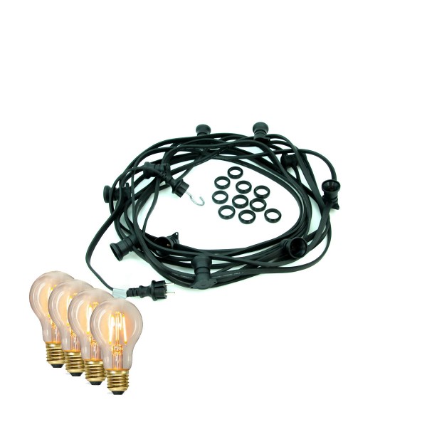 ILLU-Lichterkette BLACKY - 50m - 50 x E27 - IP44 - warmweiße EDISON LED Filamentlampen - SATISFIRE