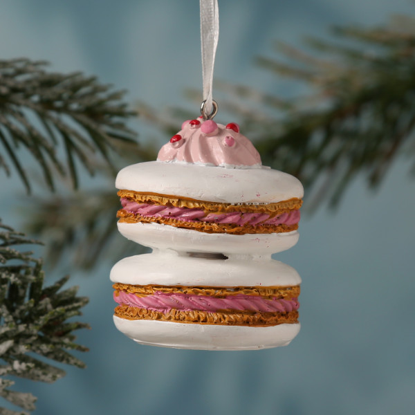 Weihnachtsbaumschmuck MACARON - Polyresin - inkl. Aufhänger - matt - H: 6,5cm - weiß