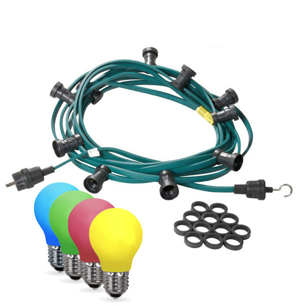 Illu-/Partylichterkette 10m - Außenlichterkette grün - Made in Germany 20 x bunte LED Tropfenlampen