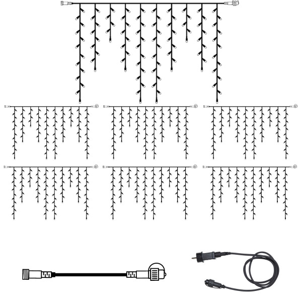 SYSTEM 24 KOMPLETT SET 14m - LED Lichtervorhang Eisregen 14x1m - Icicle für Dachrinne, Terrasse