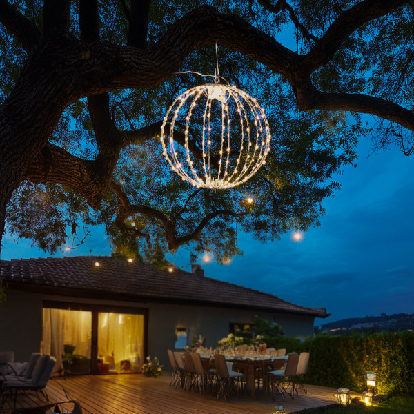 LED Drahtkugel - 3D Leuchtkugel - D: 38cm - 240 warmweiße LED - faltbar - 8 Modi/Timer - Innen/Außen