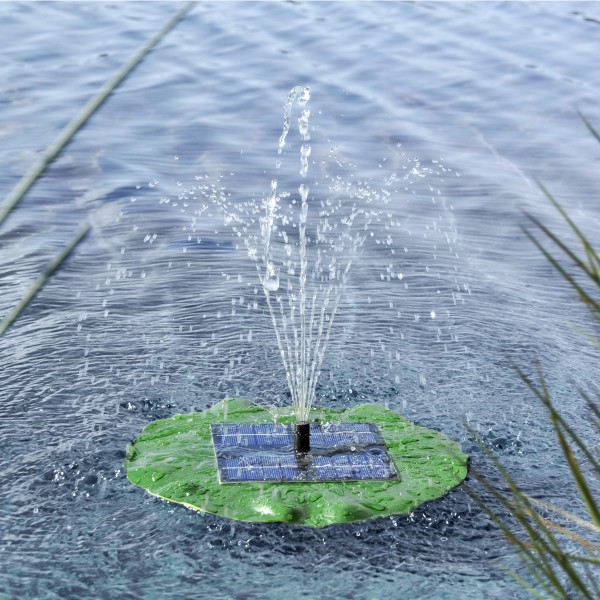 Solar Teichpumpe Seerosenblatt - schwimmende Fontäne - D: 28cm - 4 Aufsätze