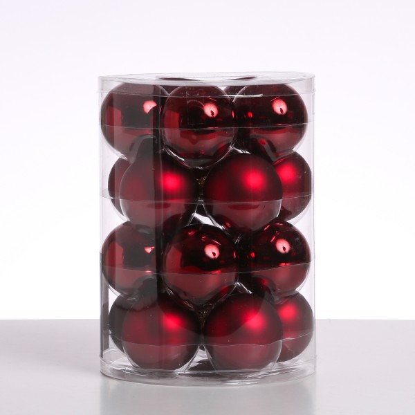 Christbaumkugel - Weihnachtsbaumkugel - Glas - D: 6cm - glänzend und matt - weinrot - 20er Set
