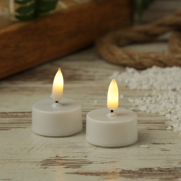 LED Teelichter - Kunststoff - inkl. Batterien - Timer - D: 3,8cm - weiß - 2er Set