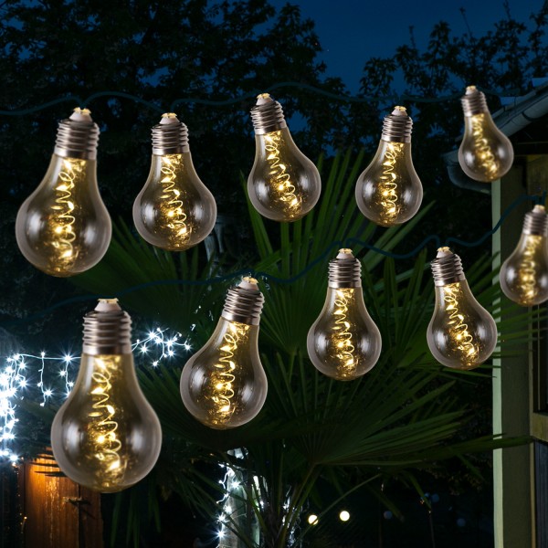 LED Solar Lichterkette GLOW - Glühbirnen mit Drahtlichterkette - 2 Funktionen - 4,5m - rauchig grau