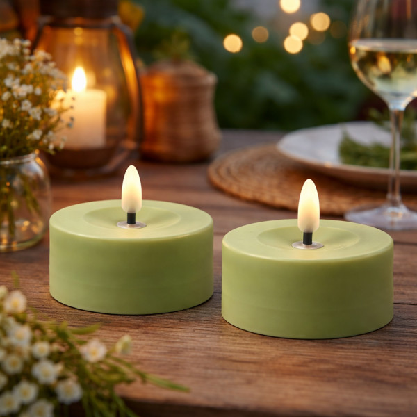 LED Solar Maxi Teelichter - XL Outdoor Teelichter - D: 7cm - Lichtsensor - grün - 2er Set