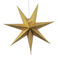 Vorschau: Papierstern Dot - hängend - 7-zackig - D: 70cm - inkl. E14 Fassung u. Kabel - gold Vorschau: Papierstern Dot - hängend - 7-zackig - D: 70cm - inkl. E14 Fassung u. Kabel - gold