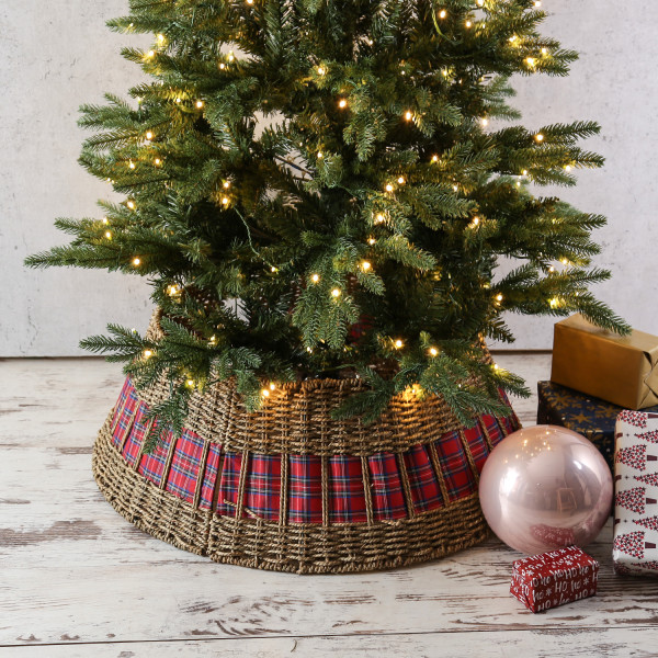Weihnachtsbaumrock aus Seegras - Abdeckung für Baumständer - D: 57cm - 3-teilig- natur, rot