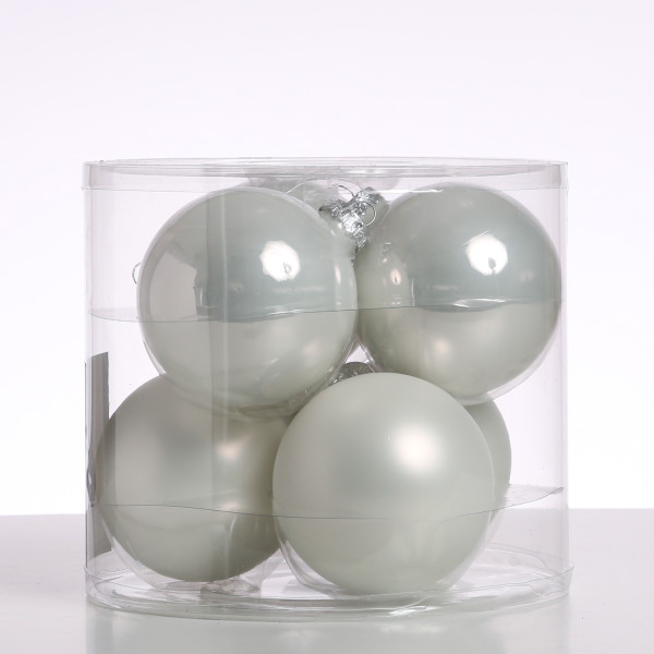 Christbaumkugeln - Weihnachtsbaumkugeln - Glas - D: 8cm - glänzend/matt - weiß - 6er Set