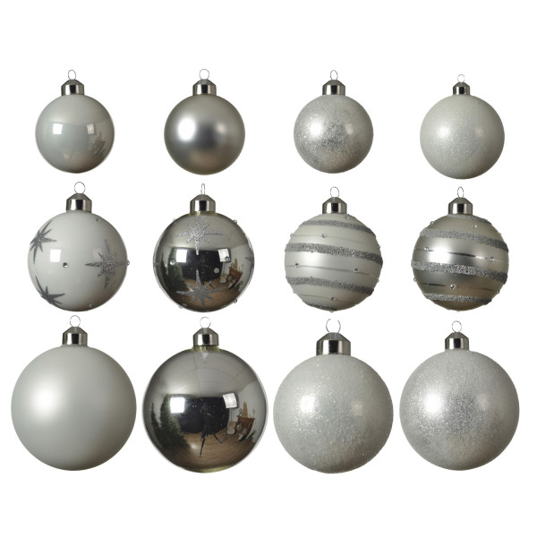 B-Ware Christbaumkugel - Weihnachtskugel - Glas - 3 Größen - glänzend matt glitzernd - silber weiß -