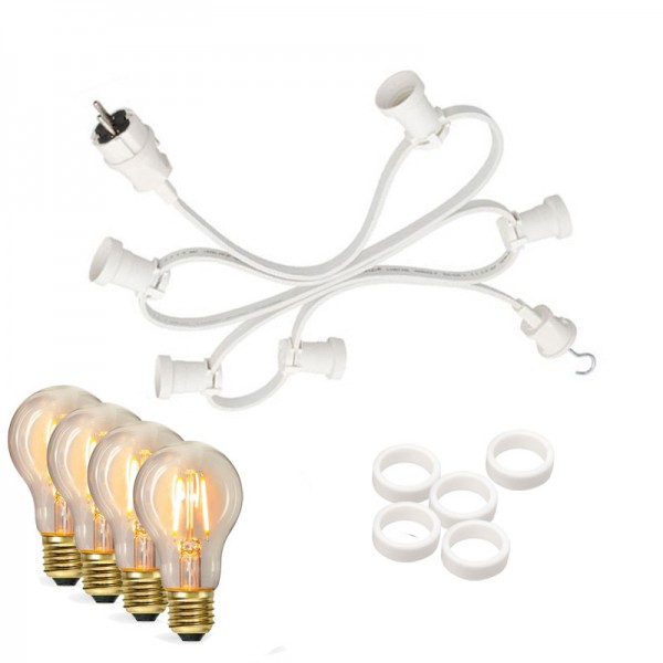 Illu-/Partylichterkette 5m | Außenlichterkette weiß | Made in Germany | 5 Edison LED Filamentlampen