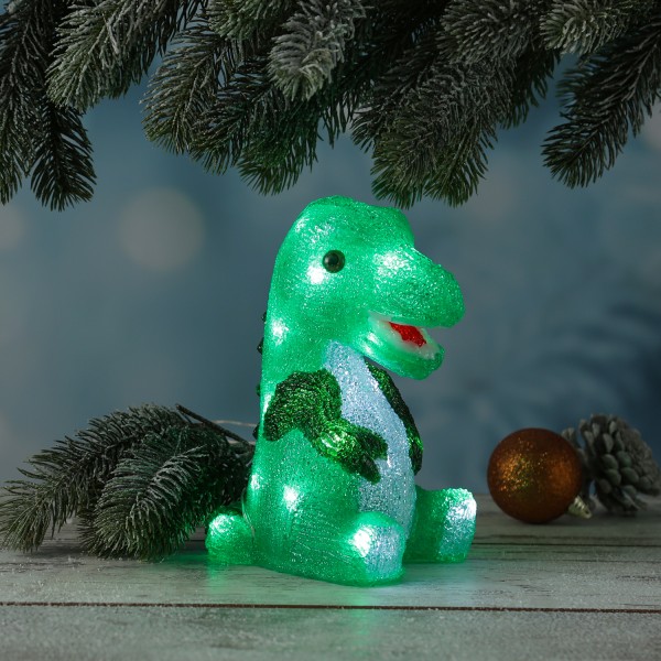 LED Dinosaurier - Acryl Tierfigur - 20 kaltweiße LED - H: 21cm - Timer - Batteriebetrieb - für Außen
