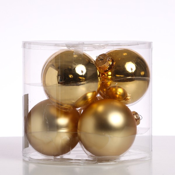 Christbaumkugel - Weihnachtsbaumkugel - Glas - D: 8cm - glänzend und matt - gold - 6er Set