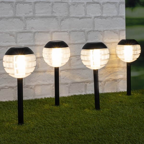 LED Solar Wegleuchten - Gartenleuchte - warmweiße LED - H: 32cm - Erdspieß - schwarz - 4er Set
