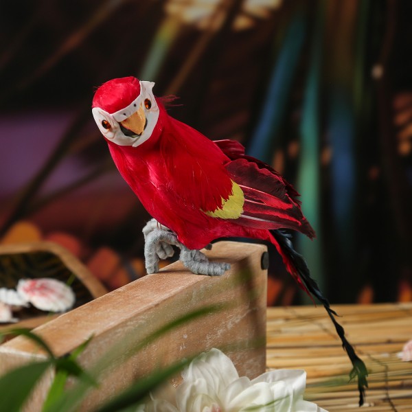 Papagei JOSIE - Dekofigur - mit Federn und Draht - H: 30cm - rot