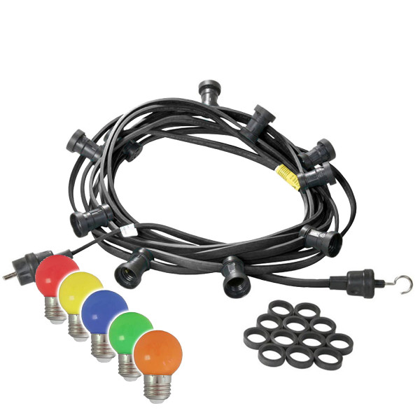 Illu-/Partylichterkette 10m - Außenlichterkette - Made in Germany - 30 x bunte LED Kugellampen