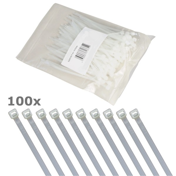 Kabelbinder Set 100 Stück - weiß - 140mm x 3,6mm - wetterbeständig, UV-Schutz - hohe Zugkraft