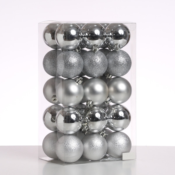 Christbaumkugeln - Weihnachtskugeln - bruchfest - D: 6cm - glänzend/matt/glitzernd - silber - 30St.