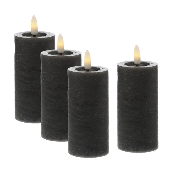 LED Kerzenset LINA - Rustik-Optik - Echtwachs - H: 12,5cm - D: 5cm - Timer - grau - 4er Set