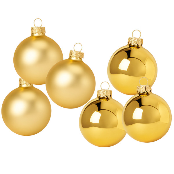 Christbaumkugeln - Weihnachtsbaumkugeln - Glas - D: 8cm - glänzend/matt - gold - 6er Set