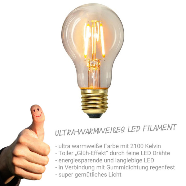 Illu-/Partylichterkette 30m - Außenlichterkette grün - Made in Germany - 30x Edison LED Filament