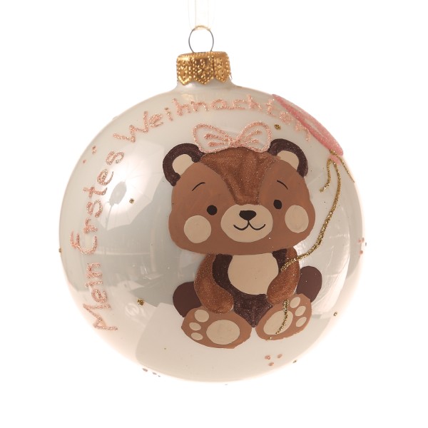 Christbaumkugel GIRL - Mein erstes Weihnachten - Weihnachtsbaumkugel - Glas - D: 10cm - weiß, rosa