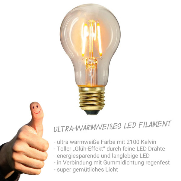 Illu-/Partylichterkette 5m - Außenlichterkette schwarz - Made in Germany - 10x Edison LED Filament
