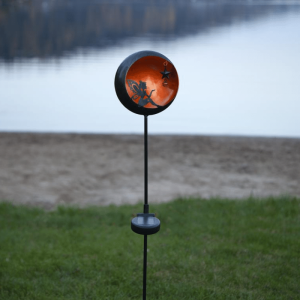 LED Solarstab "Fee"- schwarz - amber LED - innen beleuchtete Kugel - H: 76cm - Dämmerungssensor