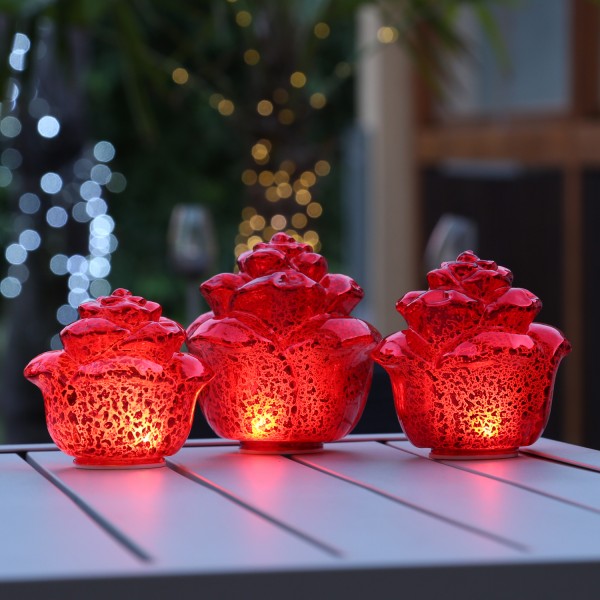 LED Dekoleuchte ROSE - Timer - 3er Set - rot